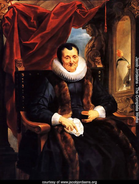 Portrait Of Magdalena De Cuyper, Seated Three-quarter Length In Black, With White Lace Cuffs And Ruff, And A Fur-trimmed Coat, Before An Opening Partly Concealed By A Draped Red Cloth