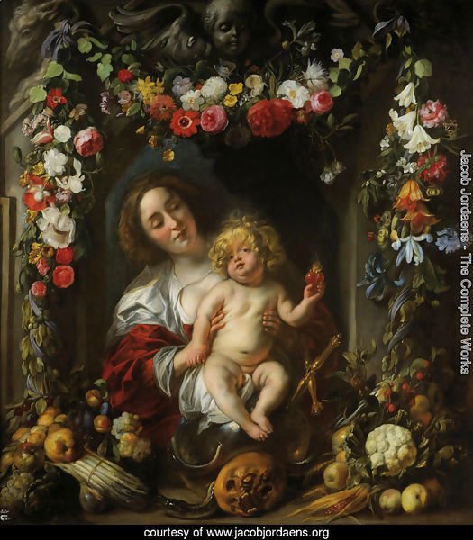 Madonna with child in a flower garland