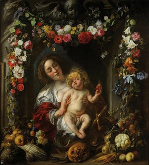 Jacob Jordaens - Madonna with child in a flower garland