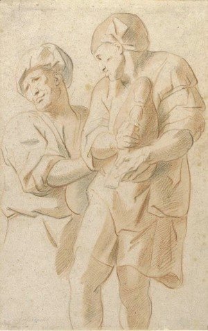 Jacob Jordaens - Two figures, one playing the bagpipes