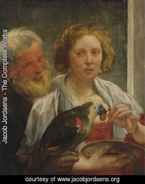 Jacob Jordaens - A Bearded Man And A Woman With A Parrot Unrequited Love
