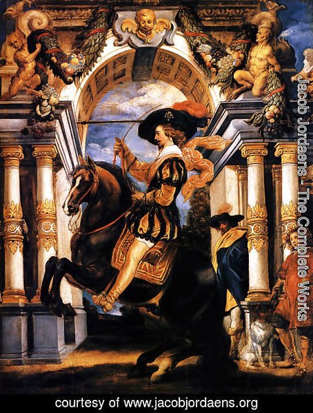 Jacob Jordaens - Cavalier executing a Levade, in front of a portal
