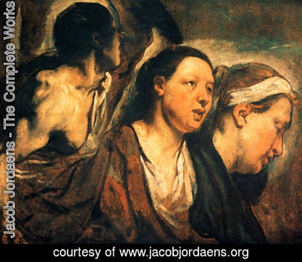 Jacob Jordaens - Study of two female heads and torso of a warrior